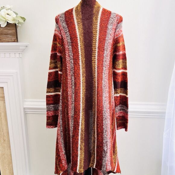 New Directions Striped Cardigan in Orange, Brown & White. Size L. EUC. - Picture 7 of 8